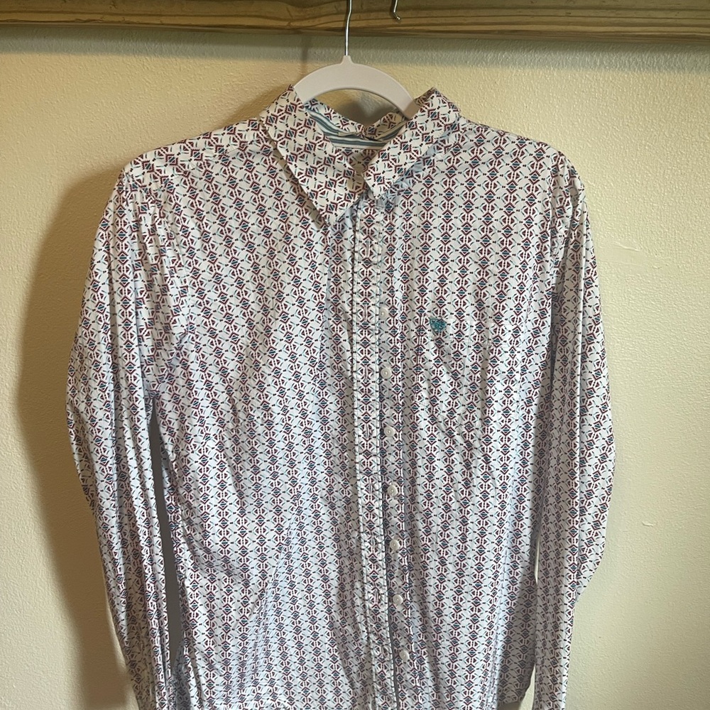 Ariat Women's White and Red Patterned Button Down Shirt